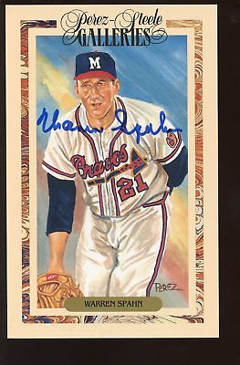 1990 Perez Steele Baseball Postcard Galleries Warren Spahn Autographed Hologram