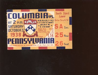 October 22 1938 NCAA Football Ticket Stub Columbia at Pennsylvania EX+