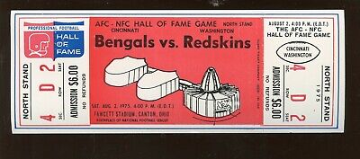 8-2 1975 NFL Hall of Fame Game Full Ticket Bengals vs Washington Redskins NRMT