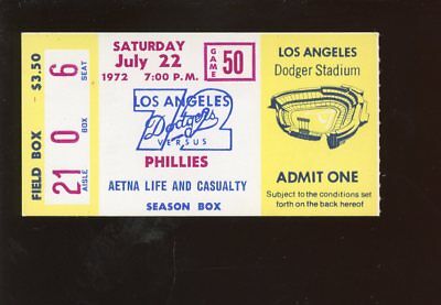 July 22 1972 MLB LA Dodgers Ticket Stub vs Phillies   F. Robinson Home Run #515