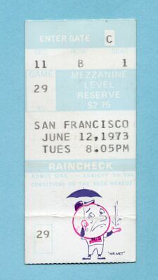 June 12, 1973 San Francisco Giants at New York Mets Ticket Stub Willie Mays