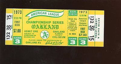 1973 ALCS Full Ticket Baltimore Orioles at Oakland A's Game 3