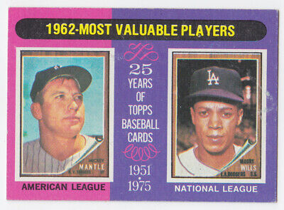 1975 Topps #200 1962 MVP Mickey Mantle & Maury Wills Baseball Card EX+