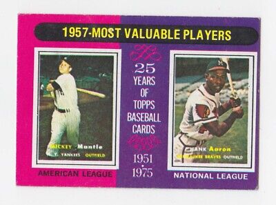 1975 Topps Mini #195 1957 MVP Mickey Mantle & Hank Aaron Baseball Card EX o/c