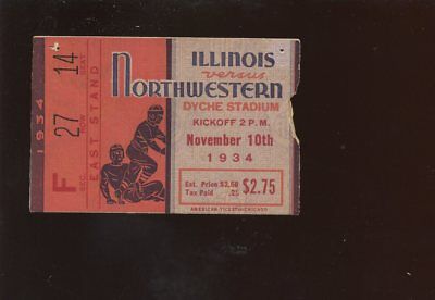 November 10 1934 NCAA Football Ticket Stub Illinois vs Northwestern