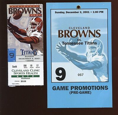 Dec 2, 2001 Titans @ Cleveland Browns Football Ticket Stub & Pre-Game Pass