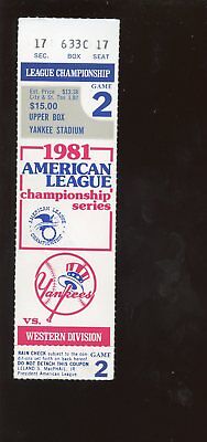 1981 ALCS Ticket Stub Kansas City Royals at New York Yankees Game 2 EX