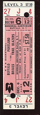 1974 NBA Regular Season Game Full Ticket-Trailblazers @ Buffalo Braves