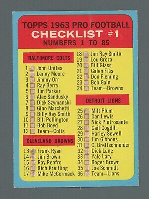 1963 Topps #85 Checklist #1 (1 To 85)  Football Card EX+ checked