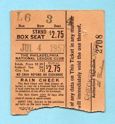 July 4, 1957 Doubleheader NY Giants @ Phil Phillies Ticket Stub Phillies Sweep 2