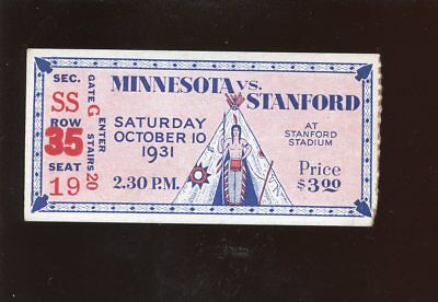 October 10 1931 NCAA Football Ticket Stub Minnesota at Stanford