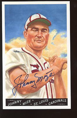 1992 Perez Steele Johnny Mize Cardinals Signed Baseball Post Card Goodwin 