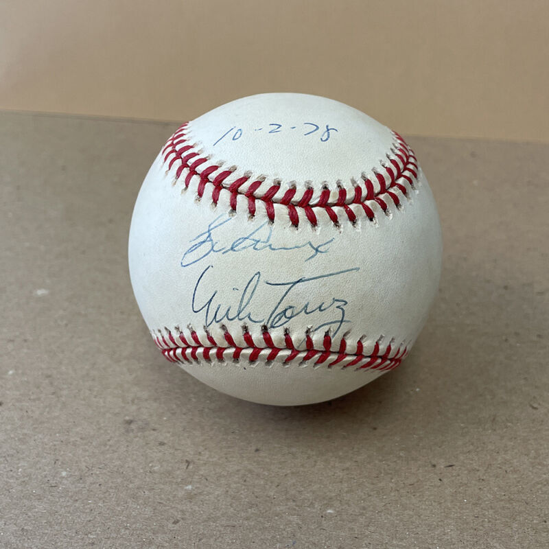 Bucky Dent Mike Torrez Inscribed Signed OAL Budig Baseball Auto w B&E Hologram