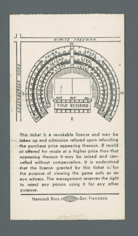 Oct 29, 1967 AFL Oakland Raiders vs. San Diego Chargers Ticket Stub