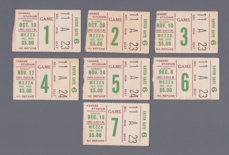 Lot of 7 Different New York Giants Football Home Ticket Stubs - Games 1 thru 7