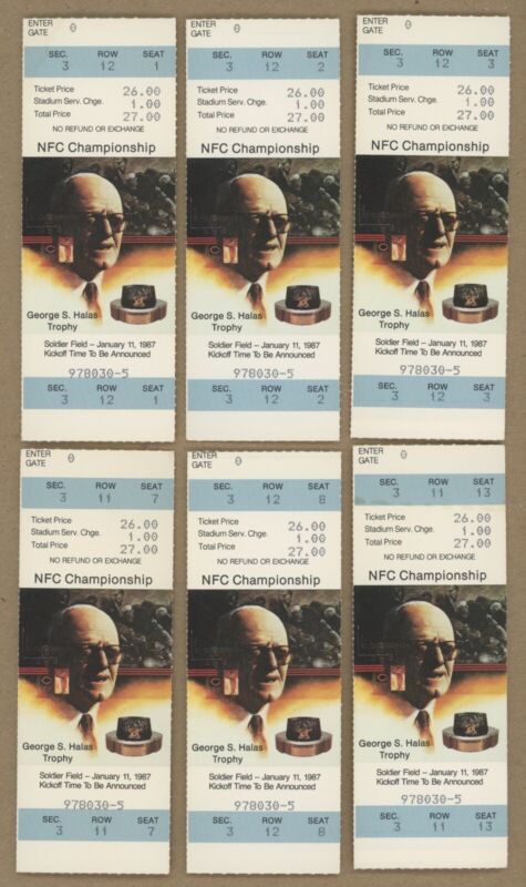 Lot of 6 Jan. 11, 1987 NFC Championship Soldier Field Phantom Tickets