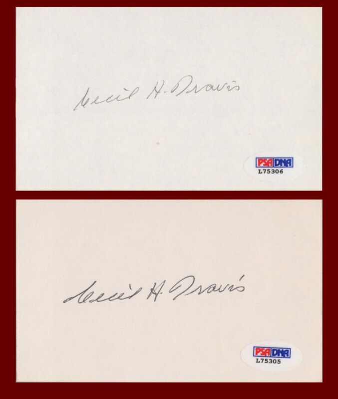 Lot of 23 Cecil Travis Signed Index Cards with PSA/DNA Certification