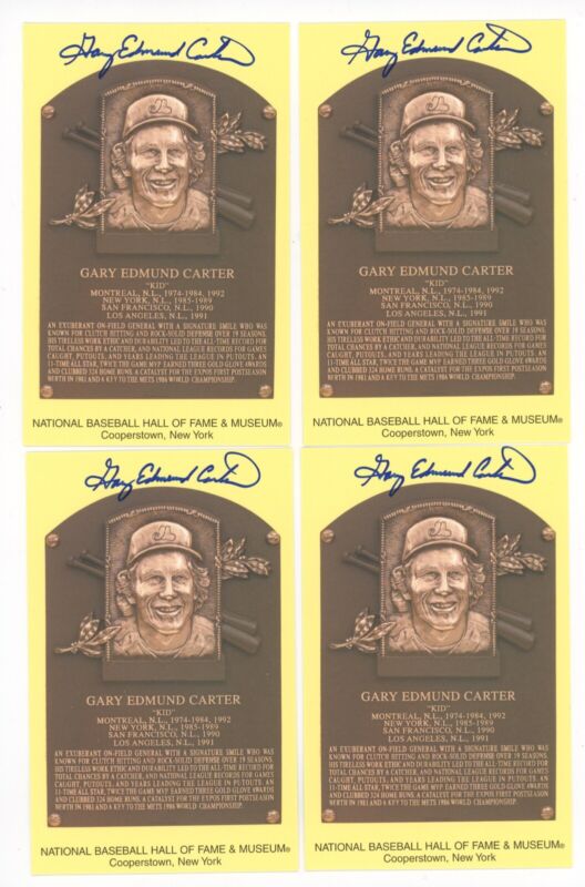 Lot of 18 Gary Edmund Carter Signed Yellow Hall of Fame Plaques w B&E Hologram