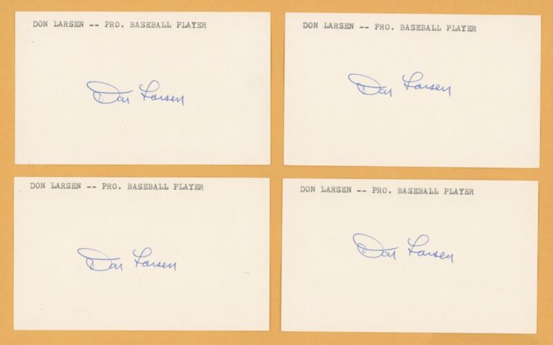 Lot of 4 Don Larsen Signed Index Cards Auto with B&E Hologram