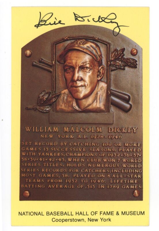 Bill Dickey Signed Yellow HOF Plaque with B&E Hologram