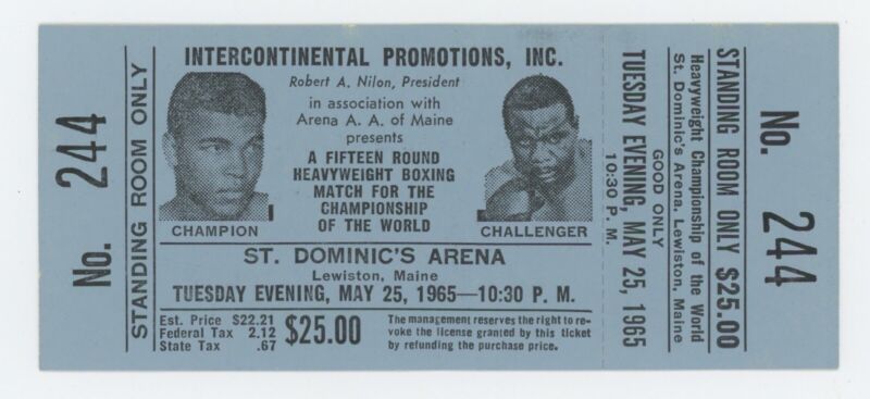 Muhammad Ali vs. Sonny Liston Full Ticket May 25, 1965 Standing Room $25 #244