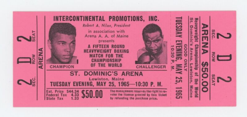 Muhammad Ali vs. Sonny Liston Full Ticket May 25, 1965 Arena Sec 2 $50