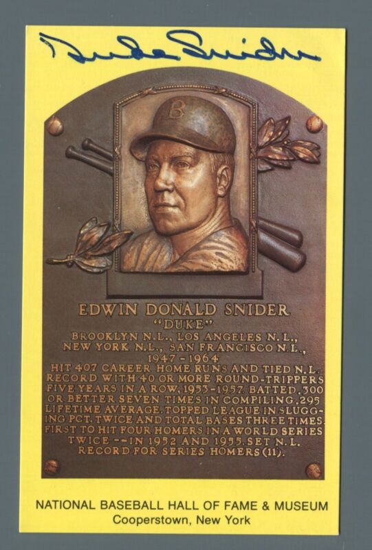 Duke Snider Signed Hall of Fame Yellow Plaque Auto with B&E Hologram