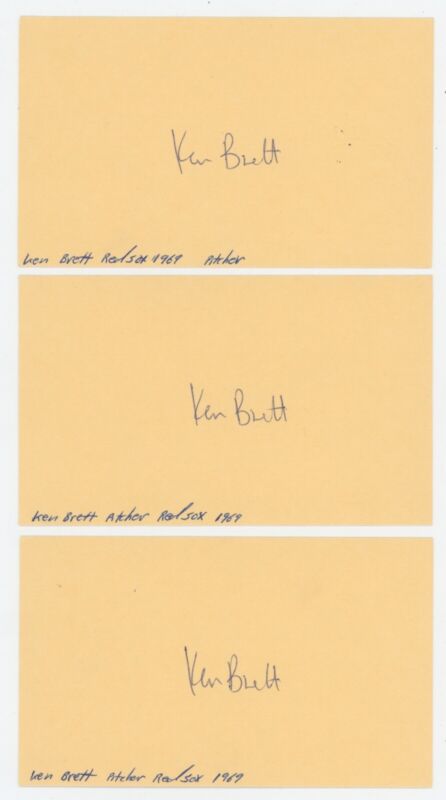 Lot of 3 Ken Brett Yankees White Sox Signed Index Cards Auto with B&E Hologram