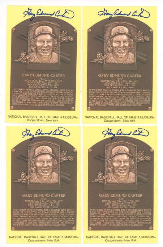 Lot of 18 Gary Edmund Carter Signed Yellow Hall of Fame Plaques w B&E Hologram