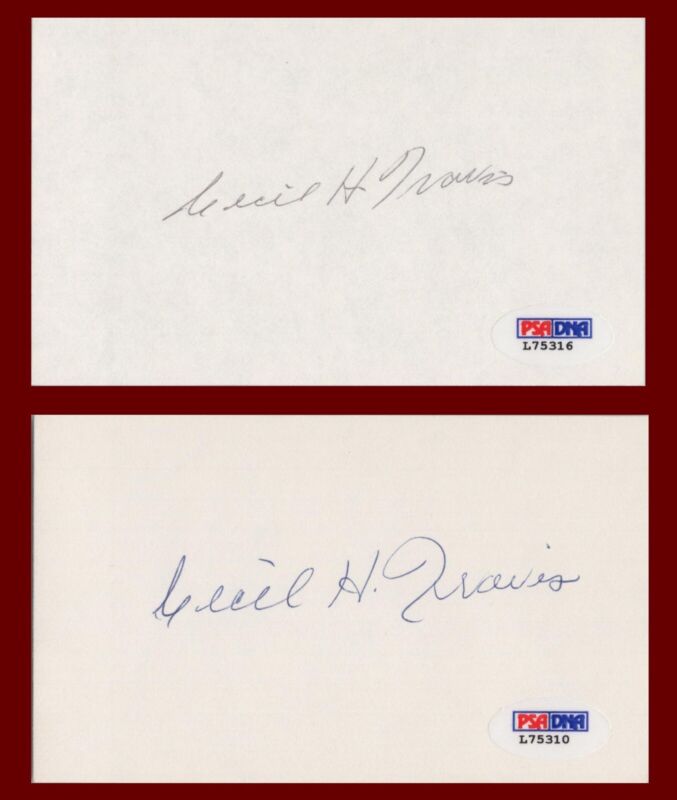 Lot of 23 Cecil Travis Signed Index Cards with PSA/DNA Certification