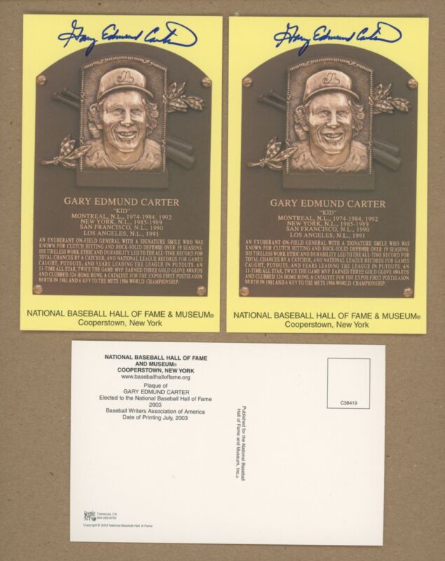 Lot of 18 Gary Edmund Carter Signed Yellow Hall of Fame Plaques w B&E Hologram