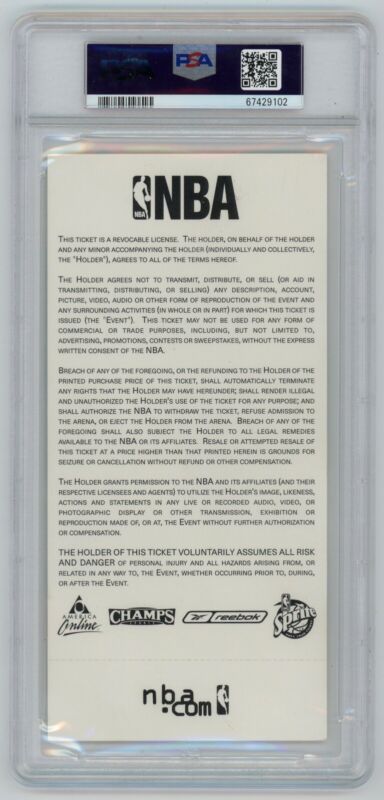 2002 NBA All-Star Game Full Ticket Slabbed PSA Auth Kobe Bryant MVP