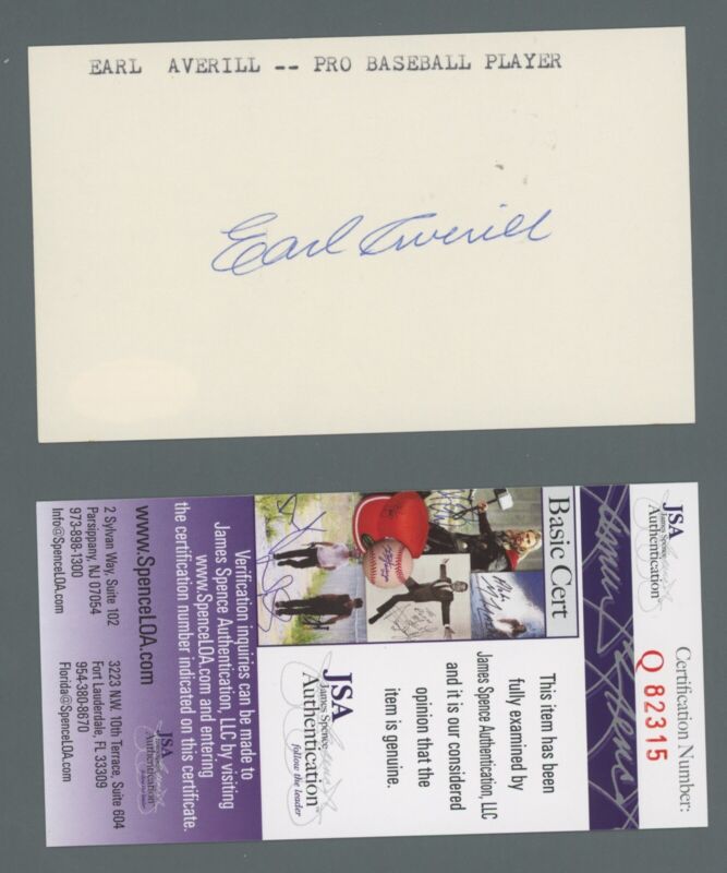 HOFer Earl Averill Signed Index Card Auto with JSA cert