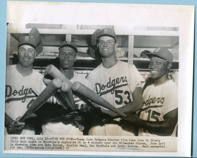 Vintage 8x10 Original AP WirePhoto - Brooklyn Dodgers, Snider, Drysdale, Neal...