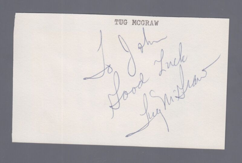 Tug McGraw NY Mets Signed Index Card with B&E Hologram