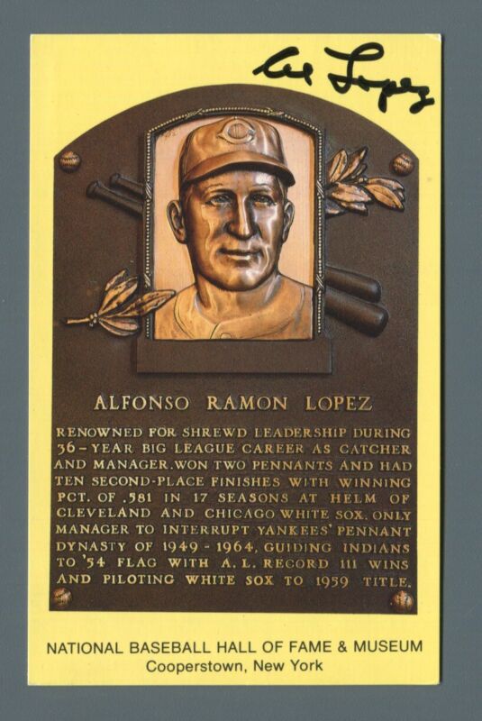 Al Lopez Signed Hall of Fame Yellow Plaque Auto with B&E Hologram