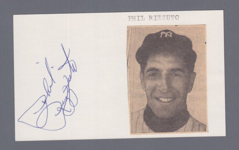 Phil Rizzuto Signed Index Card with B&E Hologram