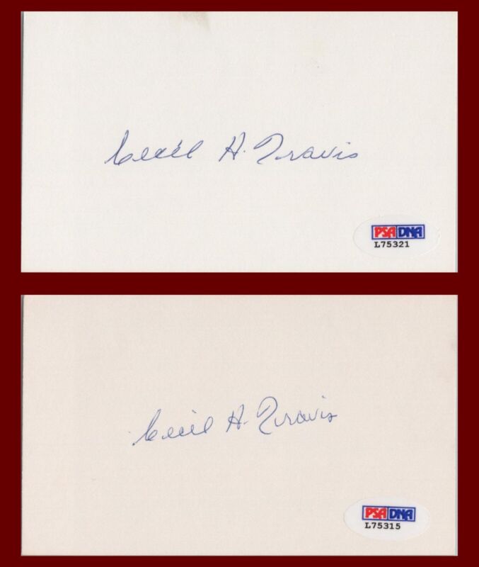 Lot of 23 Cecil Travis Signed Index Cards with PSA/DNA Certification