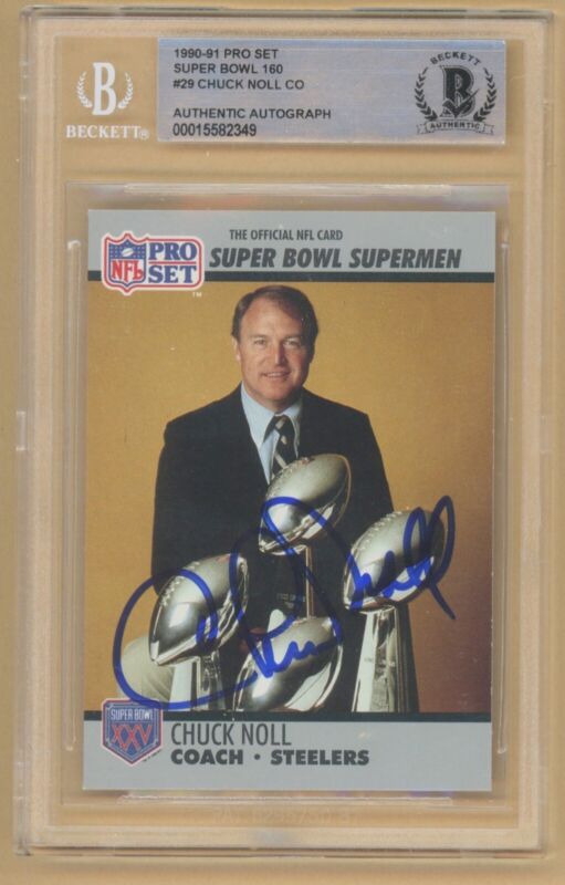 Chuck Noll Signed 1990-91 Pro Set Card #29 Beckett Slabbed Authentic Auto