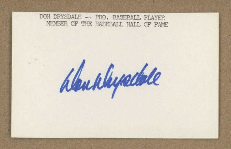 Don Drysdale Signed Index Card Auto with B&E Hologram