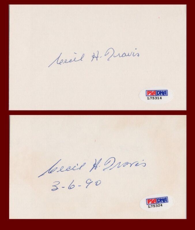 Lot of 23 Cecil Travis Signed Index Cards with PSA/DNA Certification