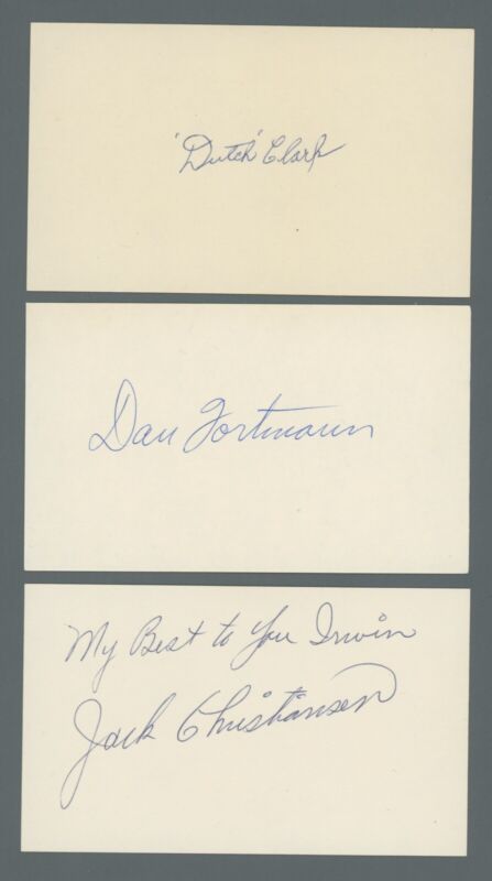 Lot of 3 HOF NFL Signed Index Cards Christansen, Fortmann, Clark w B&E Hologram