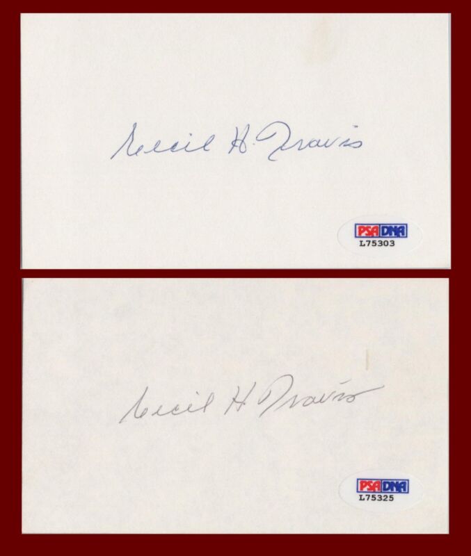 Lot of 23 Cecil Travis Signed Index Cards with PSA/DNA Certification