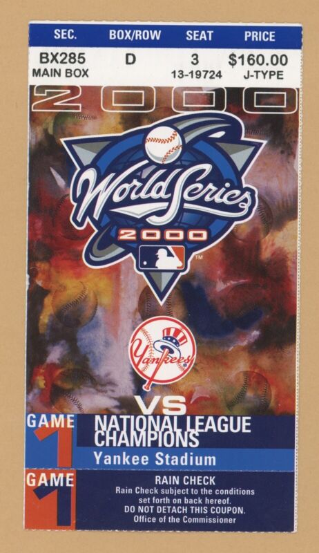 2000 World Series Ticket Stub Game 1 Yankee Stadium Subway Series - Yanks in 12