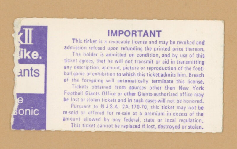 Nov. 6, 1977 NY Giants vs. Dallas Cowboys at Giant's Stadium Ticket Stub