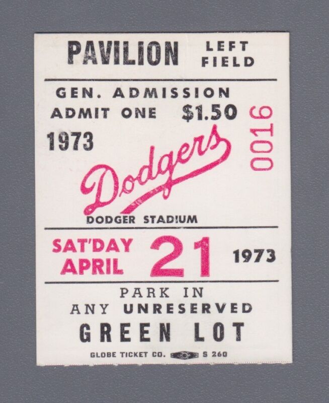 April 21, 1973 LA Dodgers Dodger Ticket Stub vs SF Giants   Don Sutton 7 K's