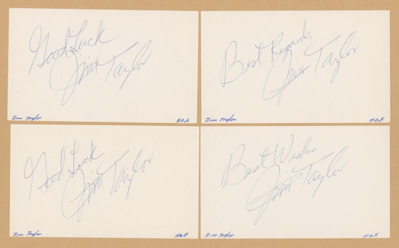 Lot of 4 Jim Taylor Green Bay Packers Signed Index Cards Auto w B&E Holograms