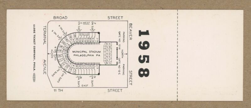 Sept. 14, 1958 Hamilton vs Ottawa CFL Full Ticket @ Municipal Stadium Phila. Pa