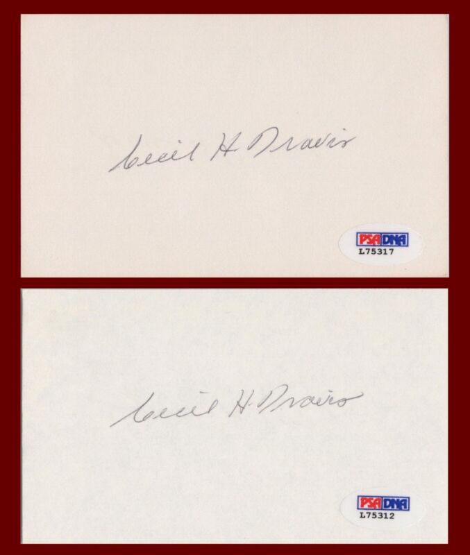 Lot of 23 Cecil Travis Signed Index Cards with PSA/DNA Certification