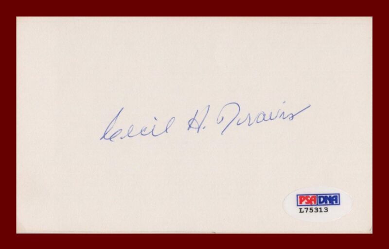 Lot of 23 Cecil Travis Signed Index Cards with PSA/DNA Certification